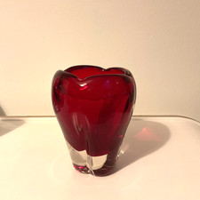 Vintage Whitefriars Ruby Red Cased Glass Molar Vase #9411 by Geoffrey Baxter