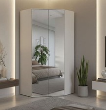 Cellini Alpine White And Mirrored 2 Door Corner Bedroom Wardrobe For Small Rooms