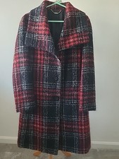 LAURA ASHLEY TARTAN CHECK RED BLACK WOOL COAT SIZE 18 NEW