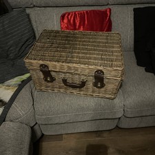 Jasper Conran Wicker Picnic Storage Basket Box Flip Top Lid Lined 22”/16”/7” 