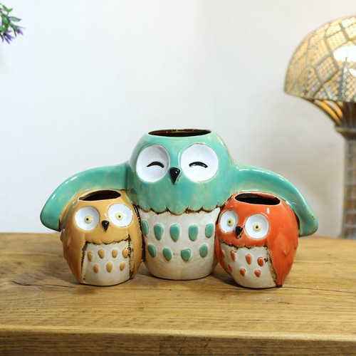 Ceramic triple owl plant - ceramic,