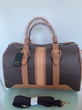 RIVER ISLAND shoulder beige monogram stripe travel gym  bag pu leather brand new