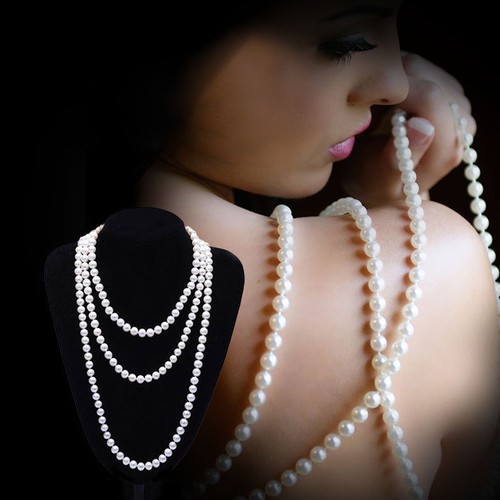 Long pearl necklace bead rope - long,