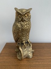 Vintage Large Brass Owl Ornament On Branch Very Good Condition