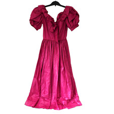 Vintage Laura Ashley 1980s Midi Ballgown – UK 10 – Hot Pink Cerise Shiny Chintz