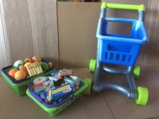 Childs Shopping Baskets, Trolley, Fruit, Vegetables, Tins & Packets Of Food.