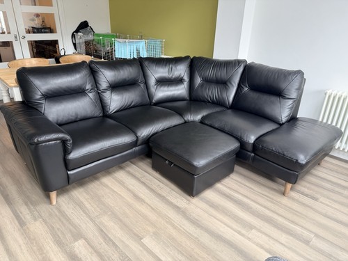 Dfs black leather corner - dfs, sofa
