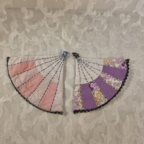 Pair vintage quilted fan - vintage,