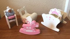 ASDA Wooden Doll Dolls House Nursery Furniture Crib Pram Highchair Bundle Lot