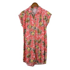 Old Navy Linen Shirt Dress Size Small Sheath Tropical Pineapple Hawaiian Pink