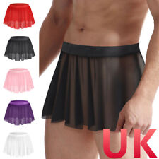 UK Men's Mesh Ruffled Skirt See-Through Sheer Miniskirt Crossdresser Nightclub 