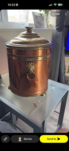 Vintage copper brass coal bin - copper,