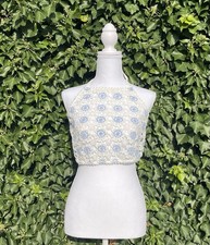 Womens Blue & White Tie Halter
