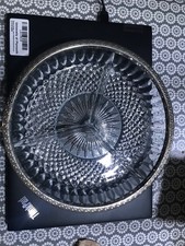Lovely Vintage Glass Snacks Divider Serving Dish with a Patterned Silver Rim vgc