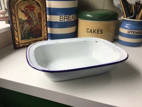 Vintage enamel roasting tray - vintage,