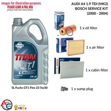 AUDI A4 1.9 TDI 00-04 BOSCH SERVICE KIT (MK2) DIESEL 5L FLEX 23 5W30 + 3 FILTERS