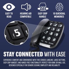 BIG BUTTON LANDLINE HOME CORDED TELEPHONE LARGE JUMBO ELDERLY DESK WALL NEW