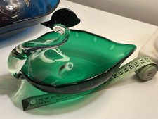 Vintage Green Glass Swan Dish