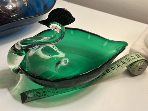 Vintage green glass swan dish - vintage,