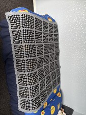 Black & Grey Large Granny Square Lap / Throw Hand Crochet Blanket  48x54 Inch