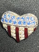 Swarovski Crystal Brave Heart American Flag Tie Tack Pin September 11 9/11 NOS