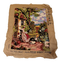 Completed Tapestry Vintage Needlepoint "The Story Book" Old Masters For Framing