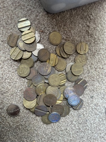 Old retro fruit machine tokens - retro,