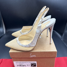 Christian Louboutin Miluna Sling 100 White Beige Mesh Patent Heels Uk 3.5 Eu36.5