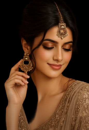 Golden maang tikka earrings - golden,