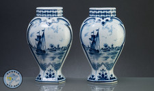 Pair of Dutch Delft Antique Baluster Vases  Blue & White  Early 19th Century