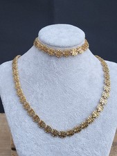 Vintage Napier Gold Tone Leaf Chain Link Necklace & Bracelet  Set. Signed