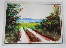 Original Cuban Landscape Painting On Card Stock 9x6.5” Signed Piedro 11-12-01