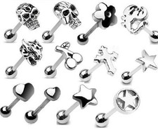 Great Selection of 316L Steel 3D Tongue Bars Tounge Piercing Stud CHOOSE DESIGN 