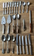Job Lot Collection 24 Vintage Pieces Silver Plated Cutlery Knives Spoons Servers