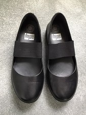 Fitflop Due Mary Jane Ballerina Style Leather Shoes Black Wedge Cushion Uk 5