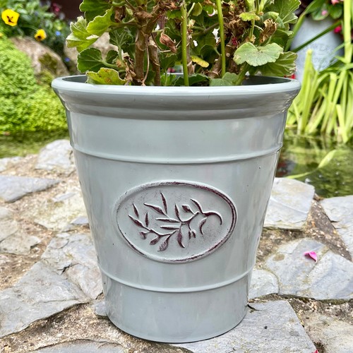 Glossy grey round planter - grey,