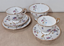 Violets Pompadoor  Royal Stafford Bone China Teacups Saucers 6 Pieces Charity
