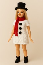Knitting Pattern Only-  Barbie Christmas Festive Snowman Outfit Dress Scarf Hat