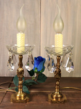 Antique French Gilt Bronze Table Lamp Pair Figural Boudoir Crystal Beaded 1950s