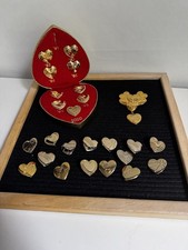 Variety Club Brooches Job Lot Box Gold Hearts Pins Badges Collector Craft