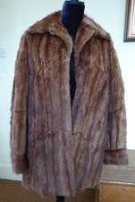 Ladies Vintage Musquash Fur Jacket Coat Size S 10/12 Mid Brown 3/4 Length