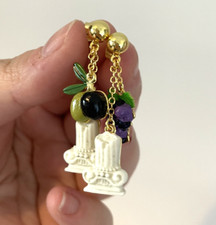 N2 Les nereides Earrings Grapes and Olives Enamel Drop French Designer Jewellery