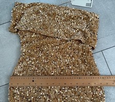 Mochy BNWT Ladies Shoulder Sequin Sparkle Zipped Body Con Party Dress Gold Zip