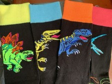 BNWOT United ODDSOCKS branded Wacky Dinosaur Neon On Black Socks X4