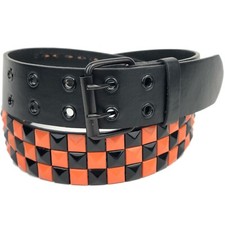 Mens Studded Belt 34 Inch Waist 32 36 Womens Unisex 3 Row Pyramid Orange & Black