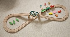 Wooden Train Track Road Starter Set 35 Piece Track for Rail Road with Bridge