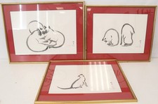 MEIKO 3x Cat Portraits SIGNED LIMITED EDITION Ink Asian Art Prints FRAMED CD1