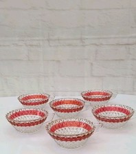 Vintage Glass Lead Crystal Cup Dish x 6 Red Gold Trim 1940s Trifle Dessert Retro