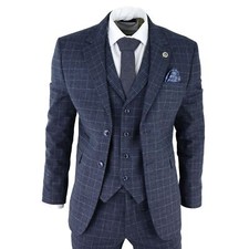 Mens Tweed 3 Piece Suit Blue