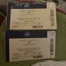 U2  2x  Ticket Stubs O2 London 24 October 2018 - One Creased , One Vg